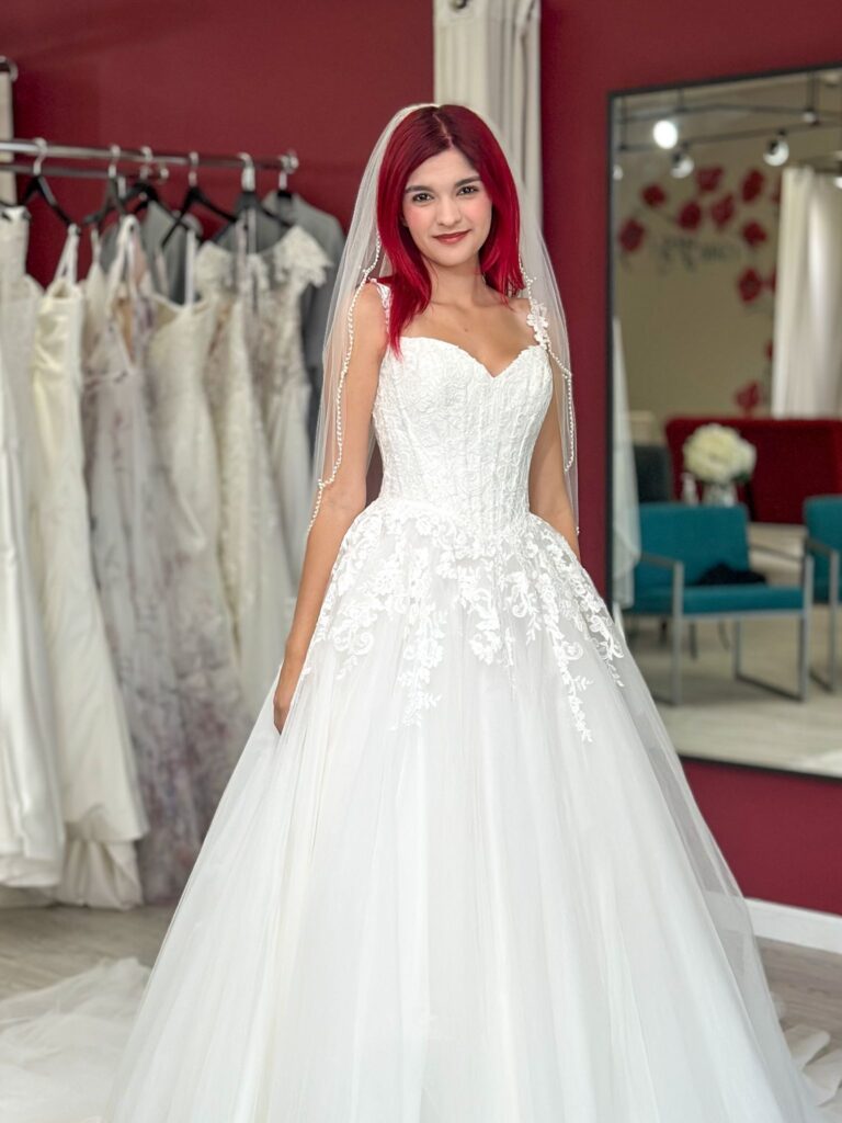 floral ballgown wedding dress near me whittier california bridal shop