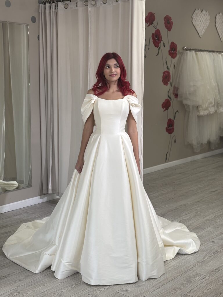 beautiful mikado ballgown cream wedding dress whittier california bridal store