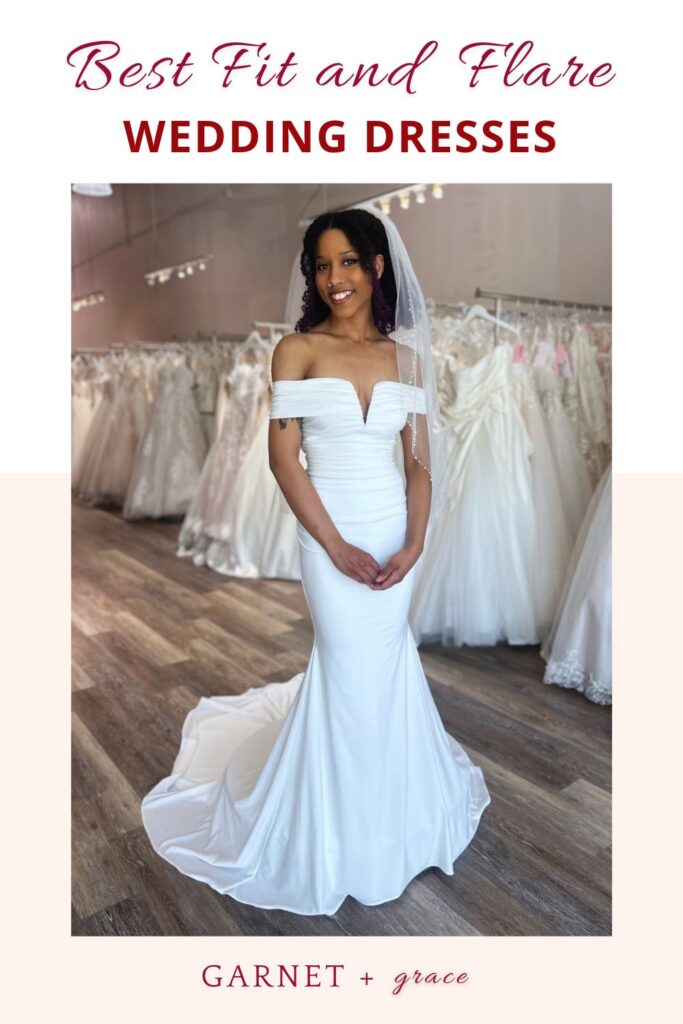 off the shoulder simple fit and flare wedding dress oakland california bridal store