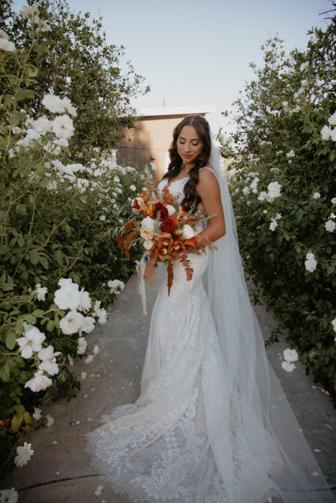 last minute off the rack wedding dress bride wearing veil