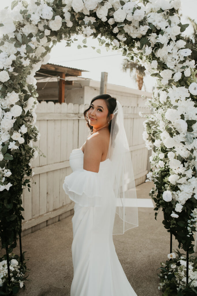 off the rack simple wedding dress with puff sleeves