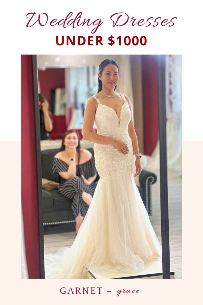 classic lace wedding dress under 1000 in whittier california bridal store