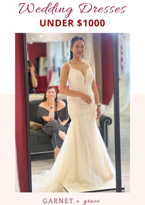 classic lace wedding dress under 1000 in whittier california bridal store